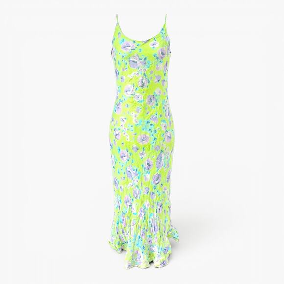 Other Dresses & Skirts - Euro Silk Midi Dress Green Floral Fairycore - Size Small